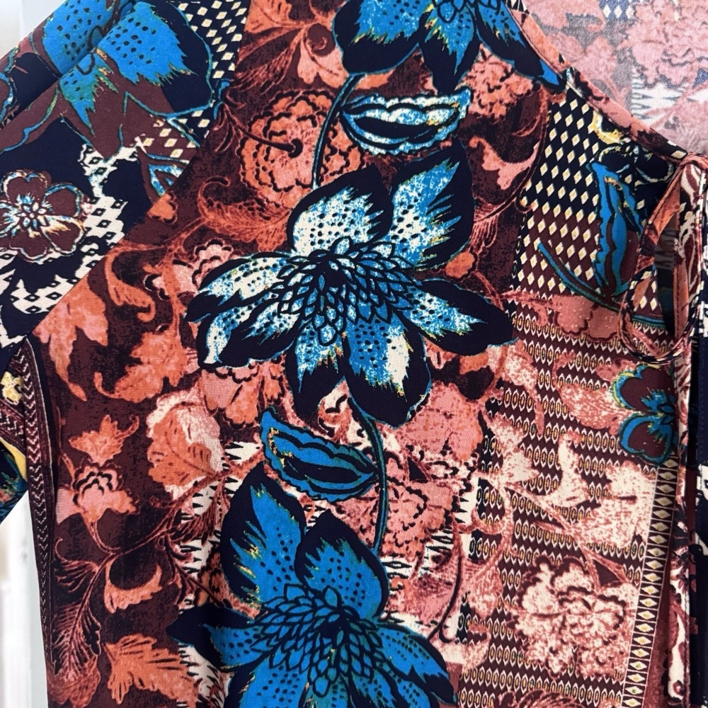 Susan Graver Tunic Top Blouse Women Sz XL Peasant Liquid Knit Floral Patchwork - Picture 5 of 9